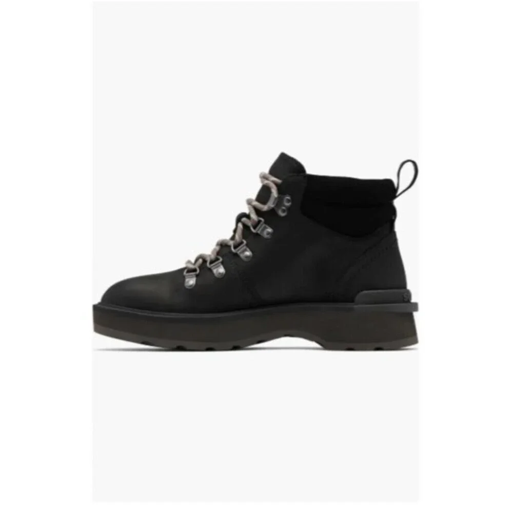 SOREL Womens 6 Leather Suede Hi-Line Combat Boots in Black/Jet Waterproof NIB